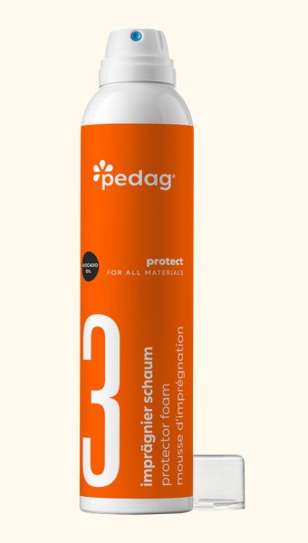 pedag Protector Foam cleans, cares and protects shoes made of different materials in just one step 