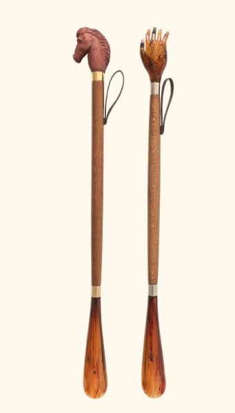 Beech wood shoehorn for back-friendly shoe dressing.