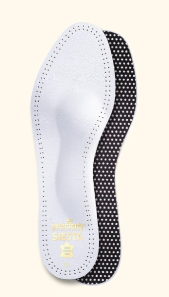Flexible Schuheinlage aus weißem oder schwarzem Schafleder.