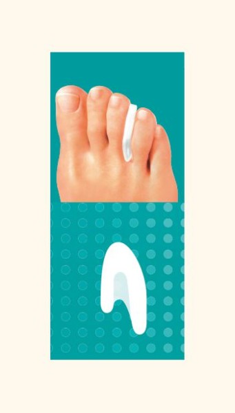 Soft gel toe separator protects against friction.