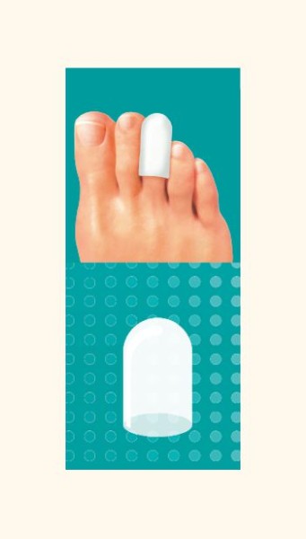 Toe cap made of gel protects and relieves stressed toes.